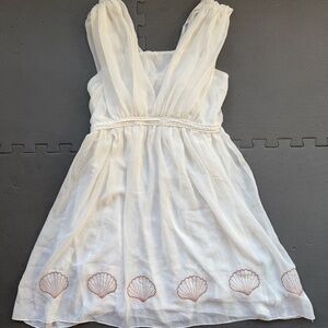 MUMU HOME White Shell Embroidered Chiffon Dress